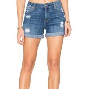 7 FOR ALL MANKIND Destroyed Relax Mid Roll Denim Jean Shorts Size 27